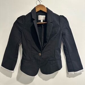 DYNAMITE Vintage Y2K Black‎ Cropped Preppy Cuffed Blazer Jacket Size S